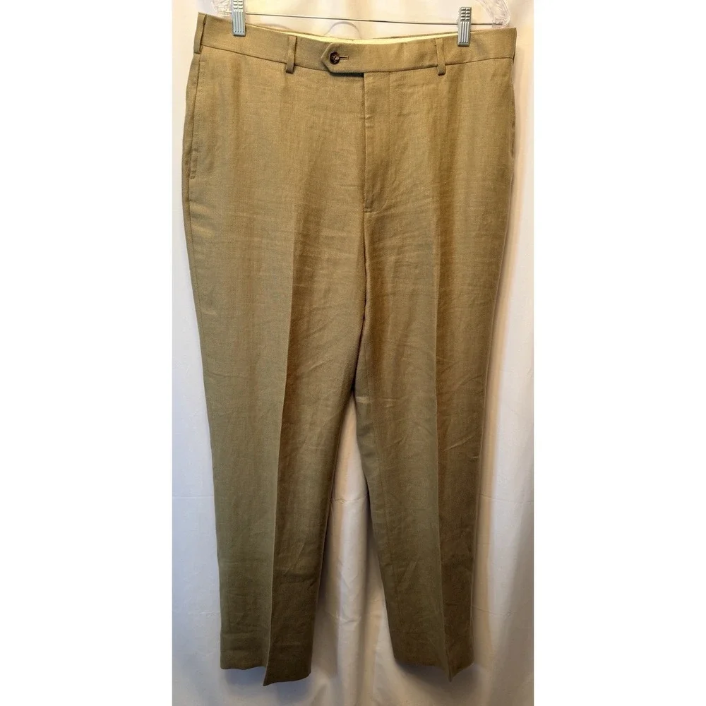 Brooks Brothers 1818 Size 36x32 100% Linen Madison Pants Olive Green Straight